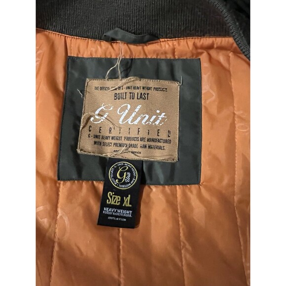 G Unit Mens XL Green Orange Flyers Pockets Full Zip Bomber Jacket Heavyweight - Picture 7 of 7